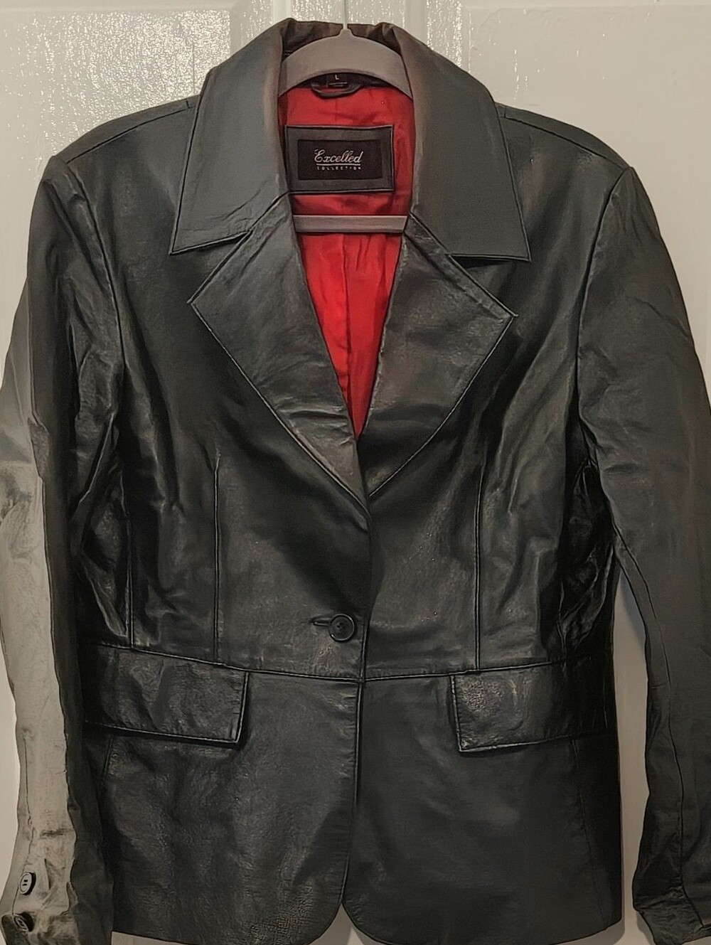 Black Leather Blazer Jacket with Red Lining